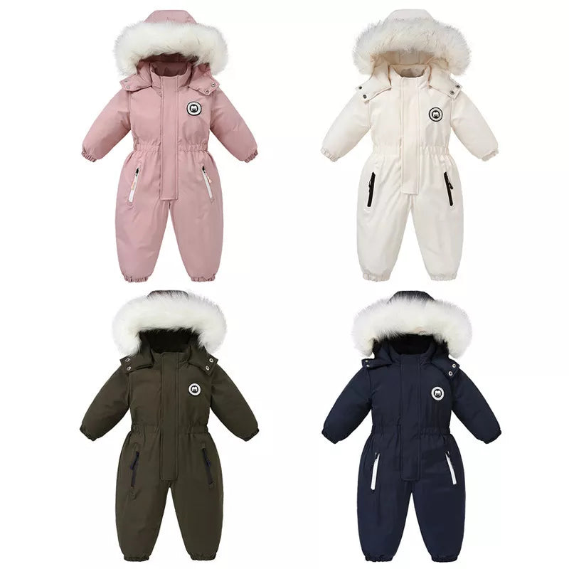 Warm Jumpsuits Snowsuits Girl Boy Hooded Jacket Waterproof Rompers Ski Suits